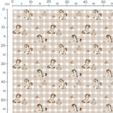 Tissu - Poneys et oiseaux sur damier