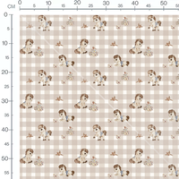 Tissu - Poneys et oiseaux sur damier