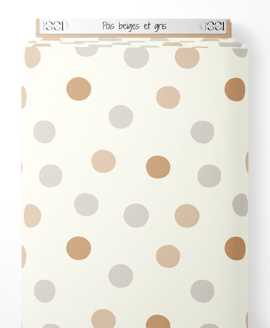 Tissu - Pois beiges et gris