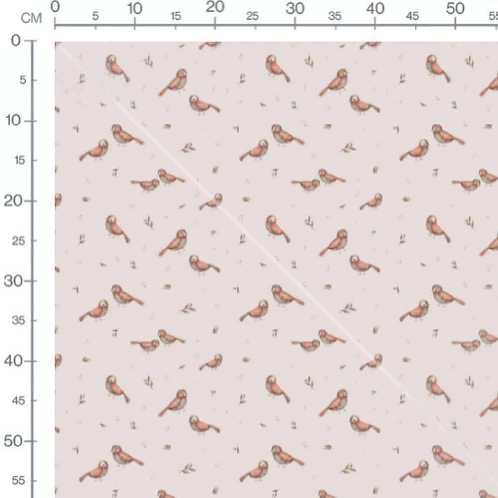 Tissu - Oiseaux roses sur fond beige 2