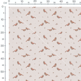 Tissu - Oiseaux roses sur fond beige 2