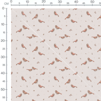 Tissu - Oiseaux roses sur fond beige 2