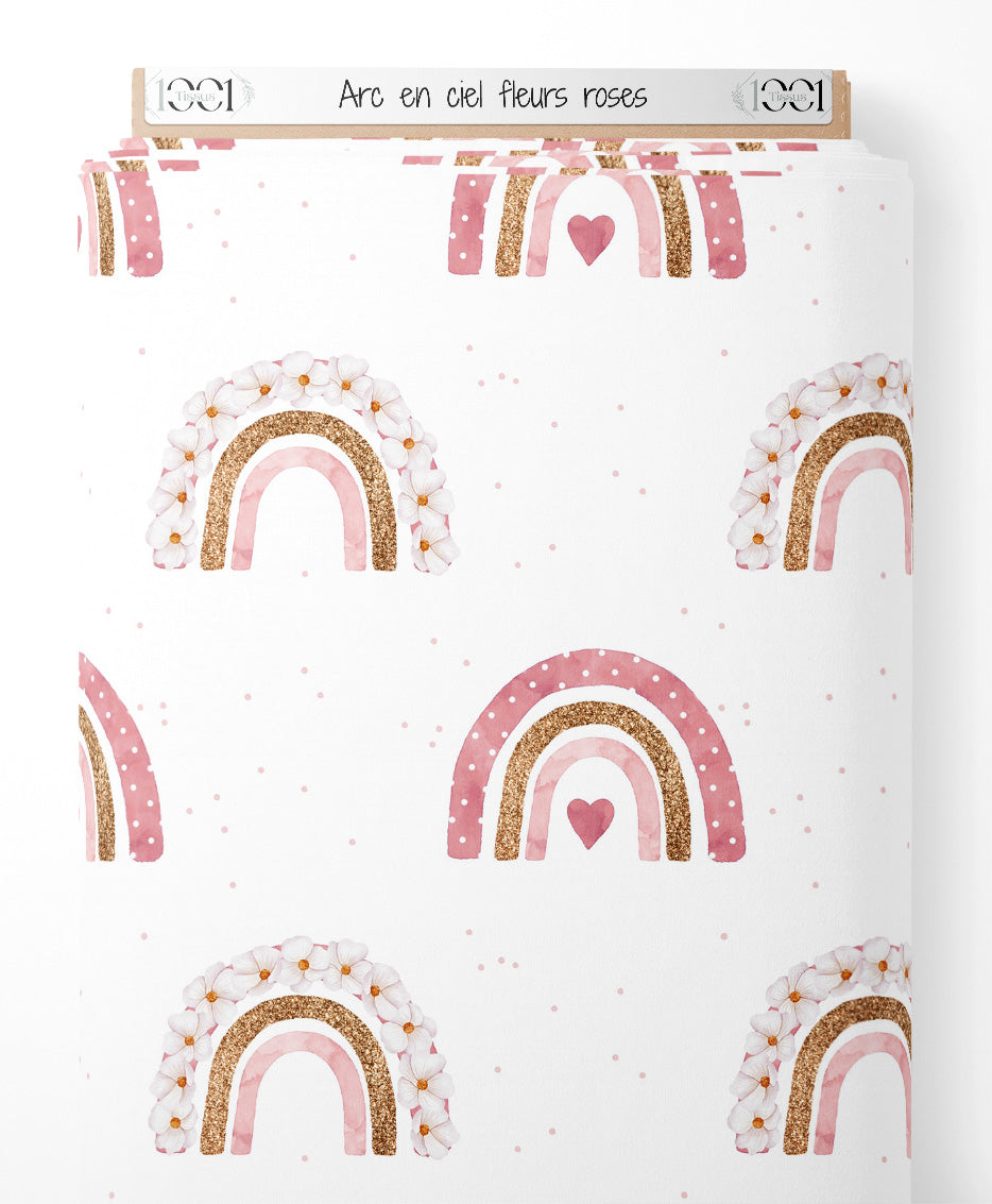 Tissu - Arc-en-ciel fleurs roses