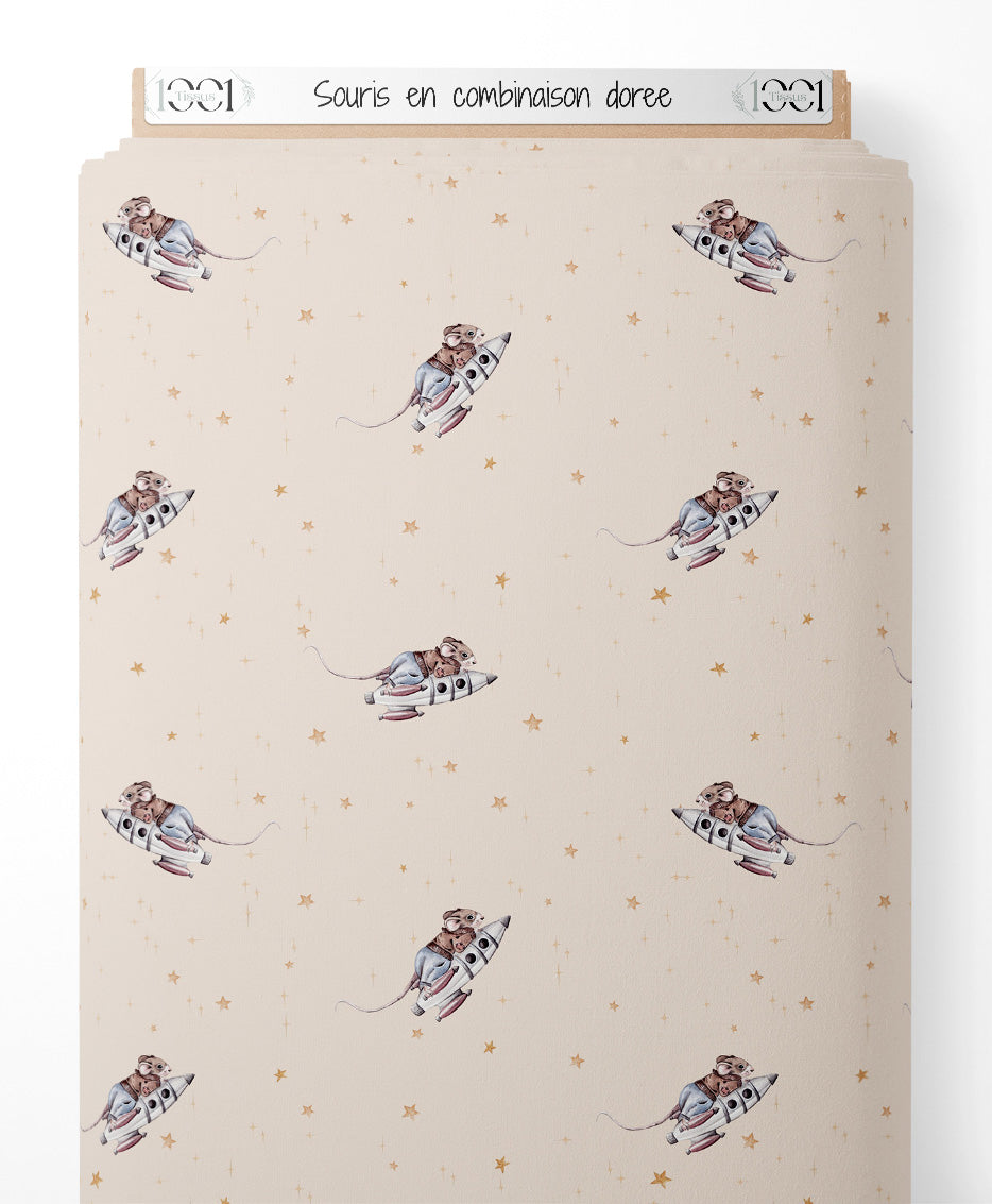 Tissu - Souris en combinaison dorée