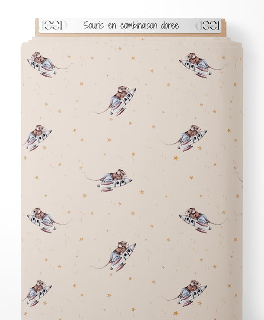 Tissu - Souris en combinaison dorée