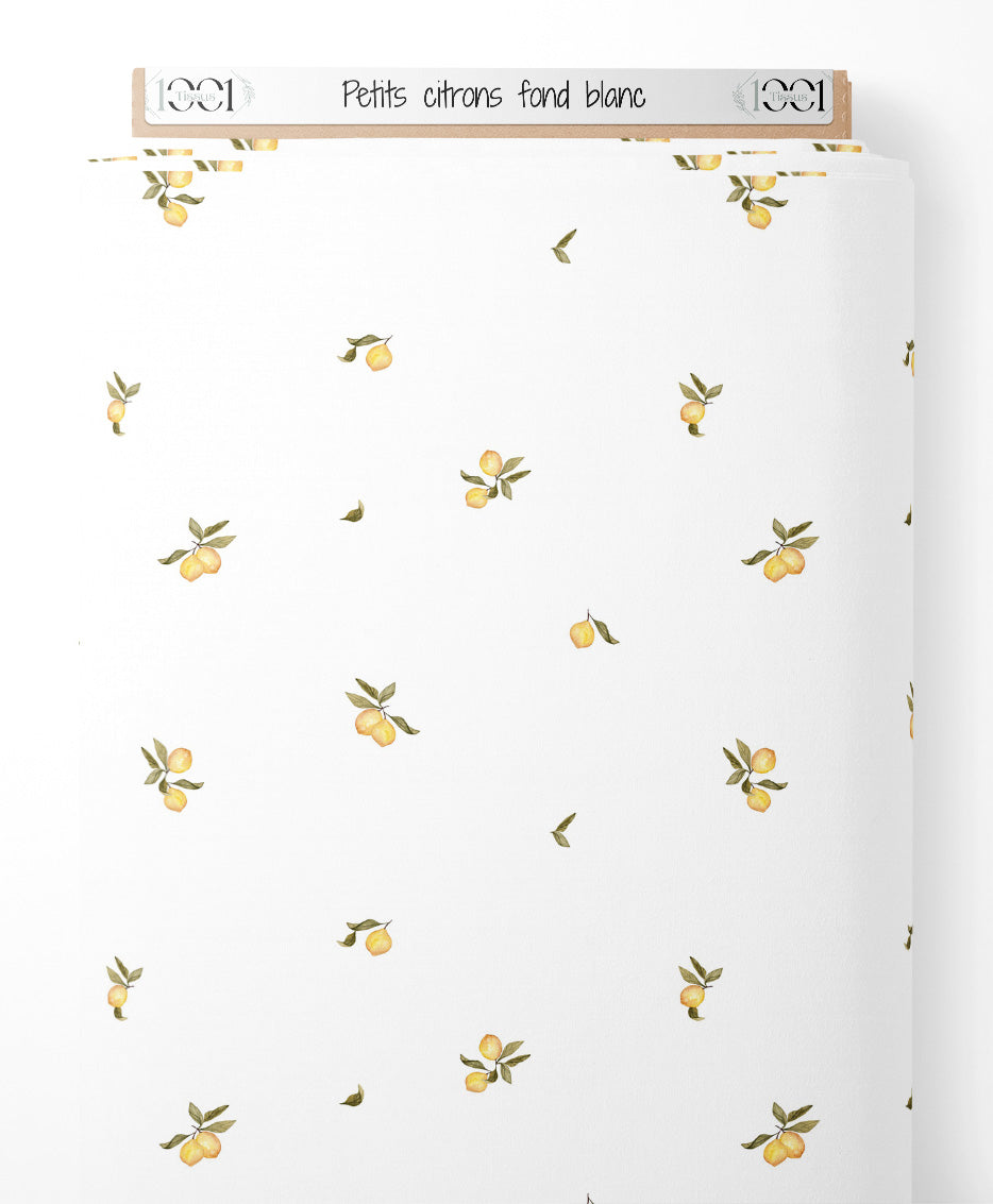 Tissu - Petits citrons sur fond blanc