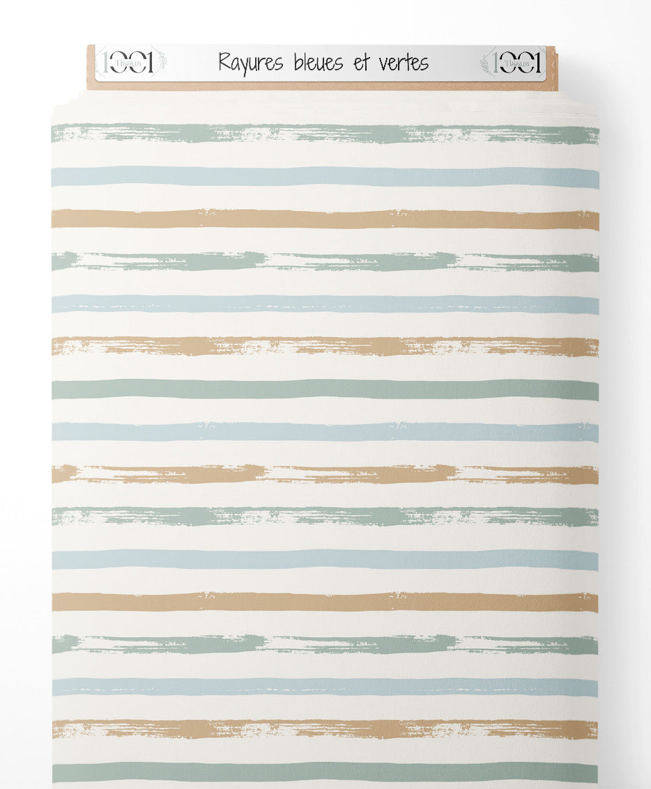 Tissu - Rayures bleues et vertes