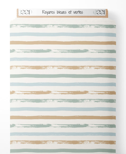 Tissu - Rayures bleues et vertes