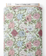 Tissu - Pivoines et feuillage pastel