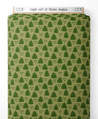 Tissu - Sapin vert et flocons neigeux