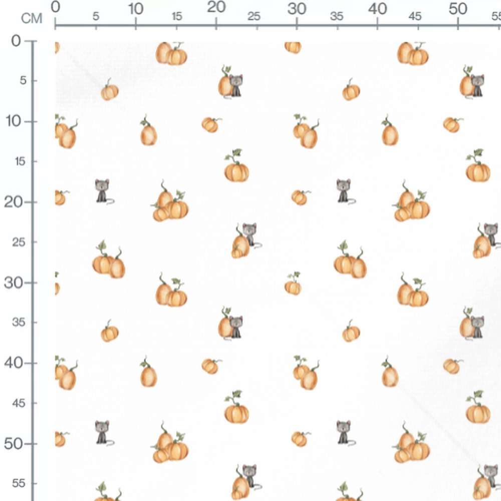 Tissu - Chats gris et citrouilles