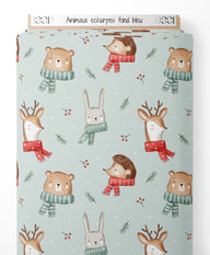 Tissu - Animaux écharpes fond bleu