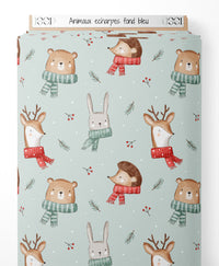 Tissu - Animaux écharpes fond bleu