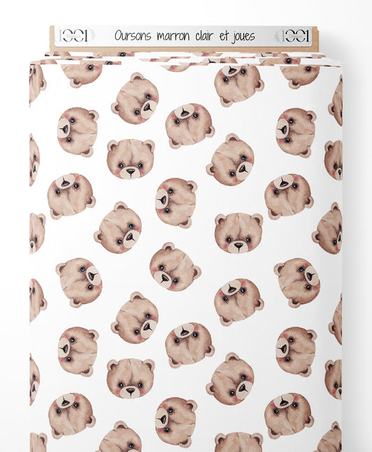 Tissu - Oursons marron clair et joues