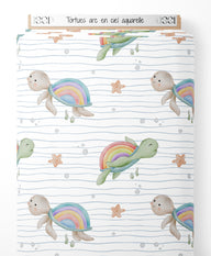 Tissu - Tortues arc-en-ciel aquarelle