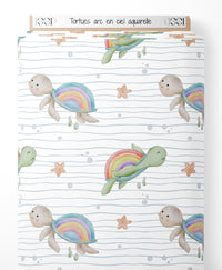 Tissu - Tortues arc-en-ciel aquarelle