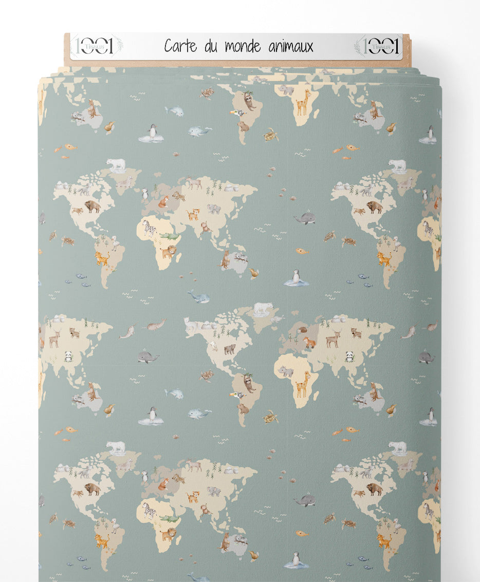 Tissu - Carte du monde animaux
