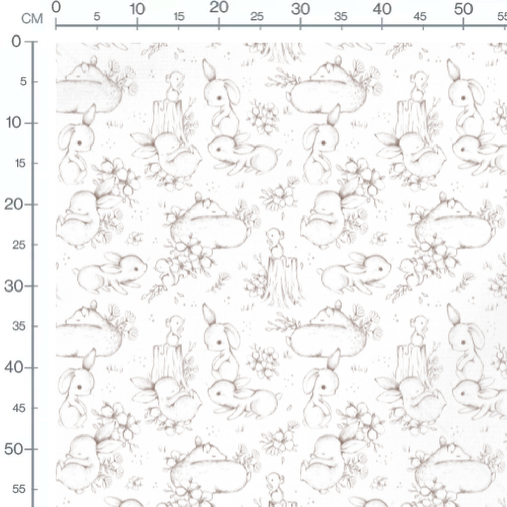 Tissu - Lapins et souris sur troncs