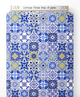 Tissu - Carreaux floraux bleus et jaunes