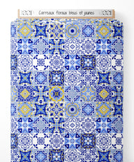 Tissu - Carreaux floraux bleus et jaunes