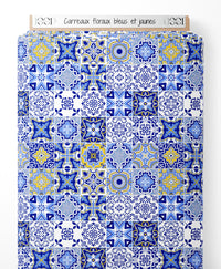 Tissu - Carreaux floraux bleus et jaunes