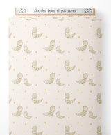 Tissu - Chenilles beige et pois jaunes