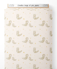 Tissu - Chenilles beige et pois jaunes