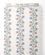 Tissu - Fleurs bleues et roses