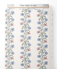 Tissu - Fleurs bleues et roses