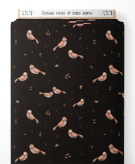 Tissu - Oiseaux roses et baies noires
