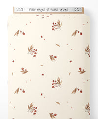 Tissu - Baies rouges et feuilles brunes