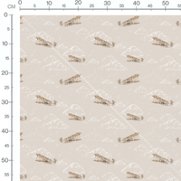 Tissu - Avions rétro sur fond beige