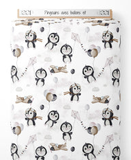 Tissu - Pingouins avec ballons et
