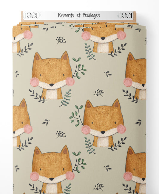 Tissu - Renards et feuillages