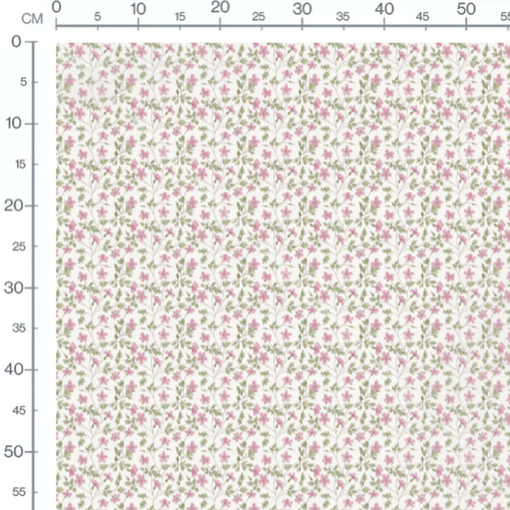 Tissu - Fleurs roses sur fond blanc 2
