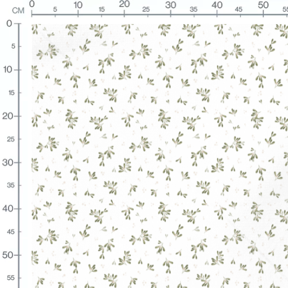 Tissu - Gui vert sur fond blanc