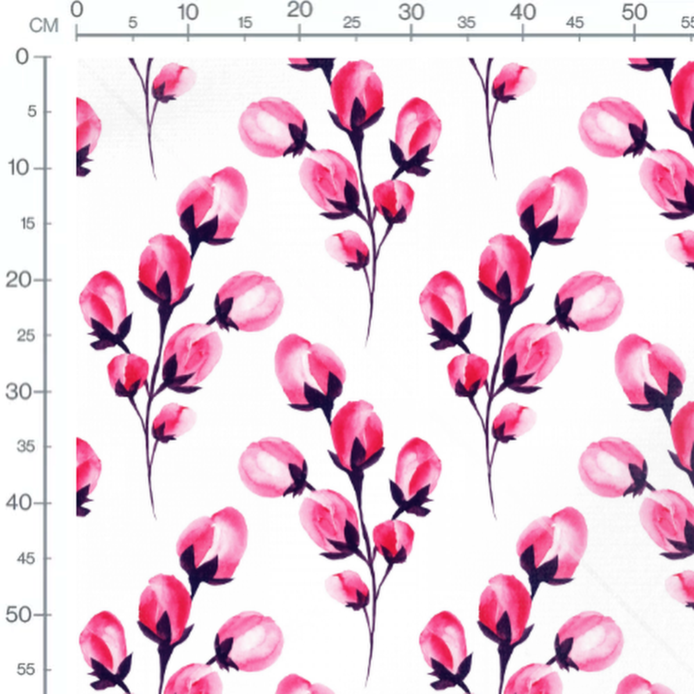 Tissu - Fleurs roses avec tiges noires