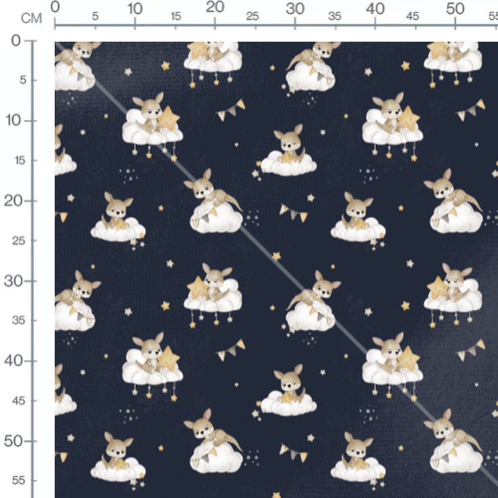 Tissu - Kangourous sur nuages étoilés