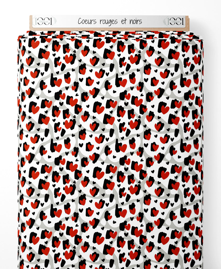 Tissu - Cœurs rouges et noirs