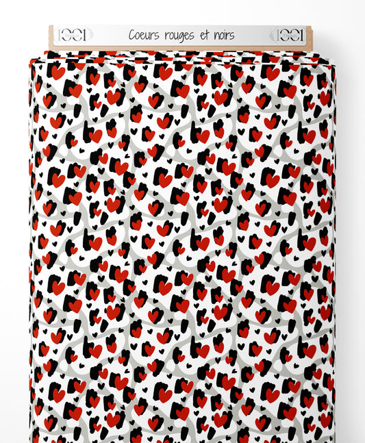 Tissu - Cœurs rouges et noirs