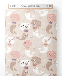 Tissu - Sirènes pastel et étoiles