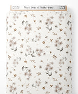 Tissu - Fleurs beige et feuilles grises