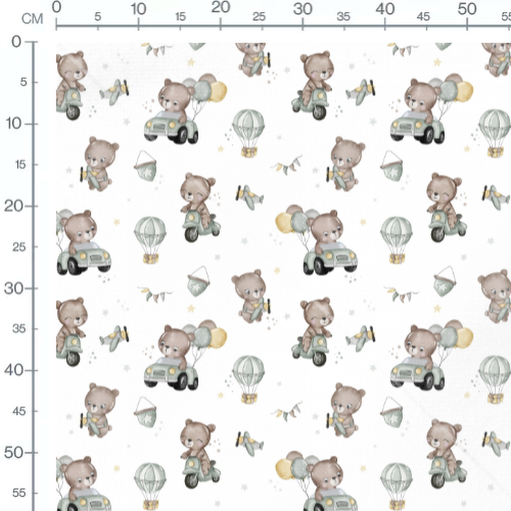 Tissu - Oursons et montgolfières blanches 2