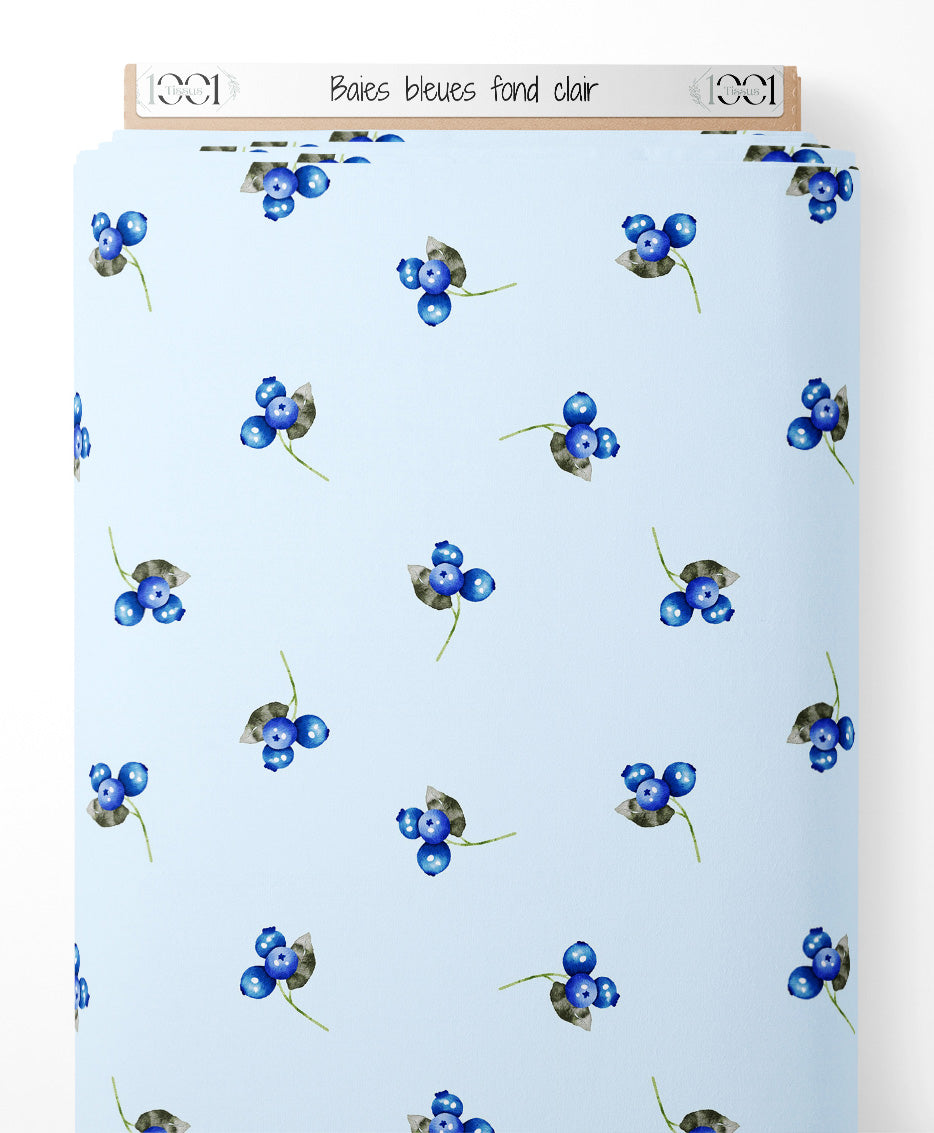 Tissu - Baies bleues sur fond clair