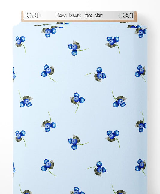 Tissu - Baies bleues sur fond clair
