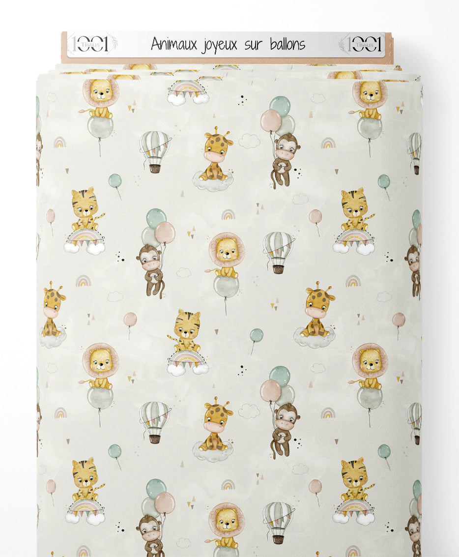 Tissu - Animaux joyeux sur ballons