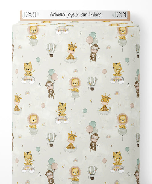 Tissu - Animaux joyeux sur ballons