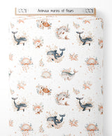 Tissu - Animaux marins et fleurs