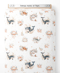 Tissu - Animaux marins et fleurs
