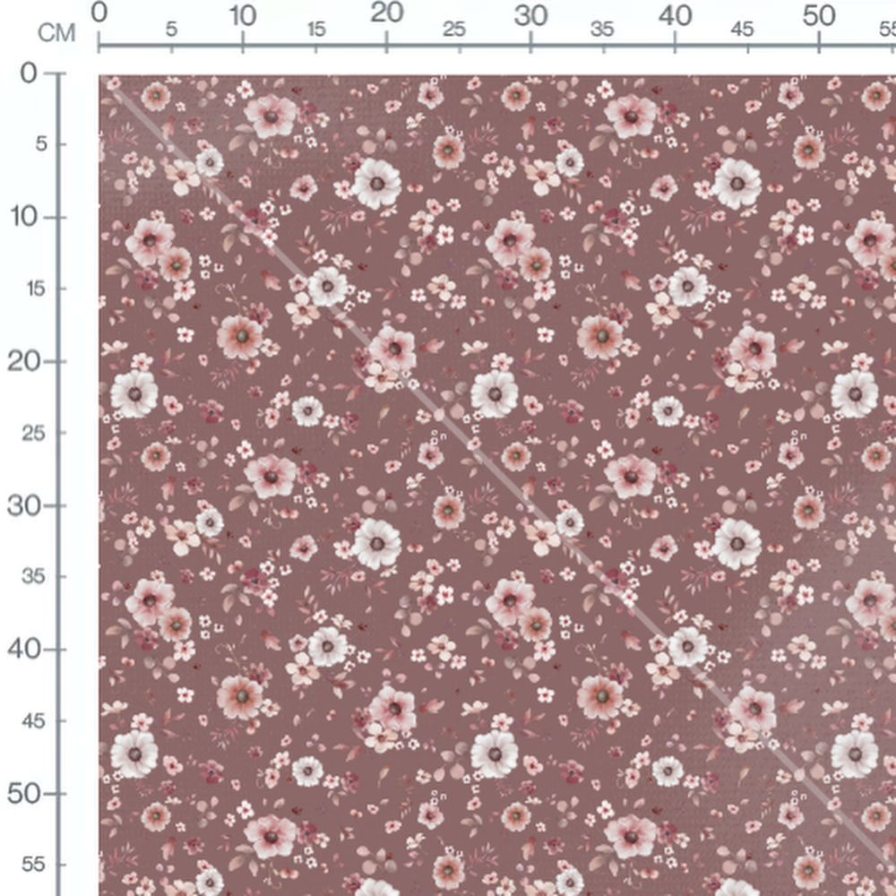 Tissu - Fleurs roses et petites blanches